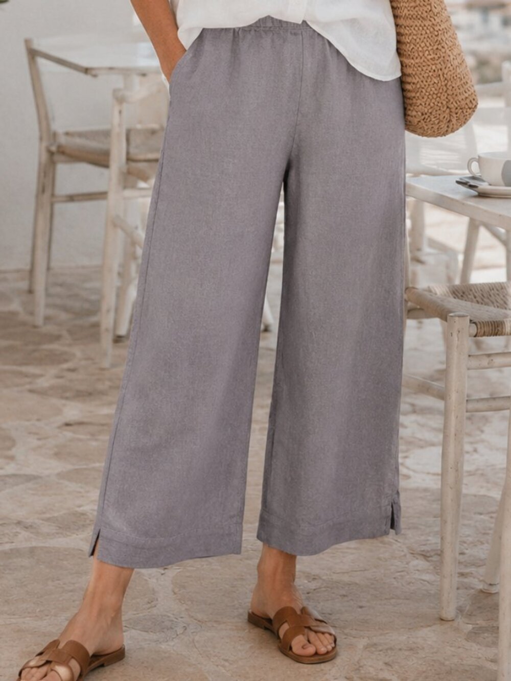 J.Jill 100% Linen Wide Leg Gray Crop Pants XS Pockets Coastal Grandma Lagonlook